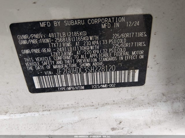 44055334 :رقم المزاد ، JF2GUHDC3SH228120 vin ، 2025 Subaru Crosstrek Premium مزاد بيع