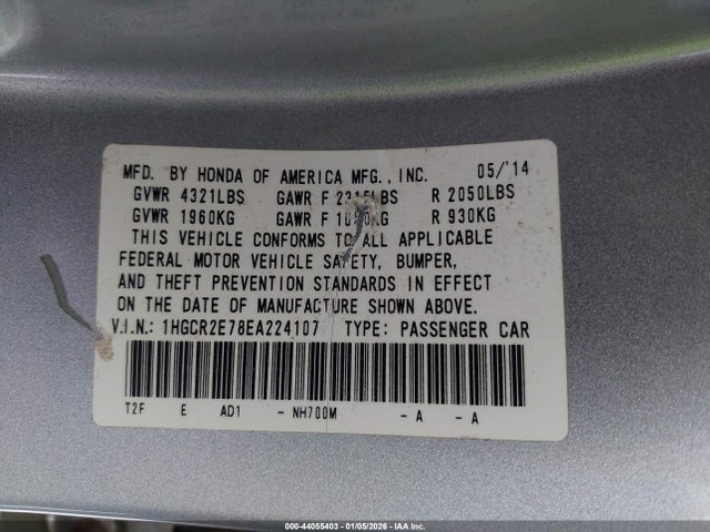 Honda ACCORD EX 2014 1HGCR2E78EA224107 Image 9