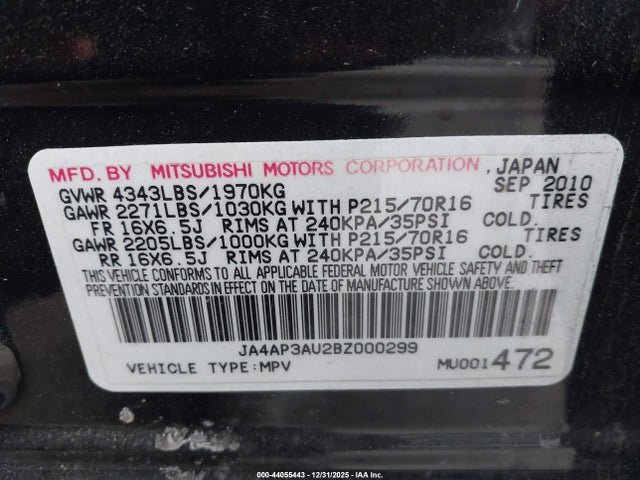 2011 MITSUBISHI OUTLANDER SPORT JA4AP3AU2BZ000299 Photo 8
