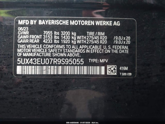 44055446 :رقم المزاد ، 5UX43EU07R9S95055 vin ، 2024 Bmw X5 Phev Xdrive50e مزاد بيع