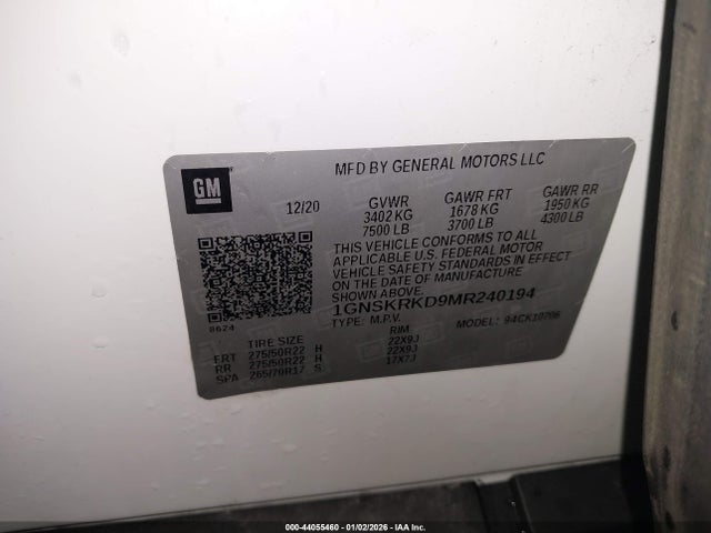 1GNSKRKD9MR240194 Chevrolet Tahoe 4wd Rst