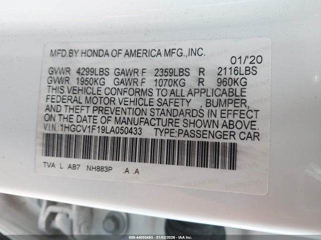 Продажа на аукционе авто 2020 Honda Accord Lx, vin: 1HGCV1F19LA050433, номер лота: 44055493