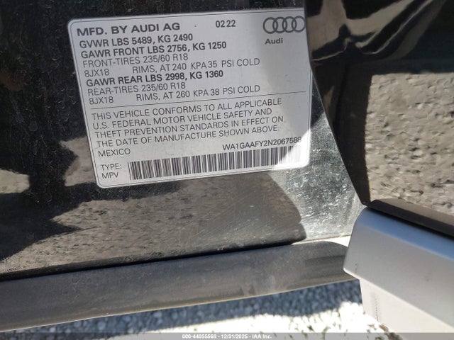 2022 Audi Q5 Premium 45 Tfsi S Line Quattro S Tronic მანქანა იყიდება აუქციონზე, vin: WA1GAAFY2N2067588, აუქციონის ნომერი: 44055568