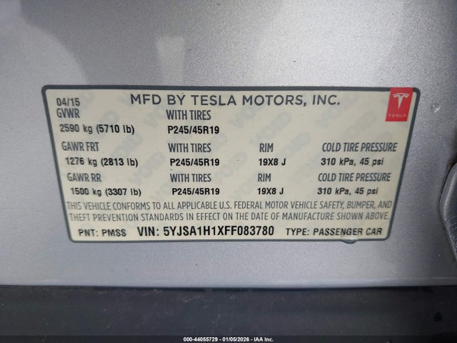 2015 TESLA MODEL S 5YJSA1H1XFF083780 Photo 8