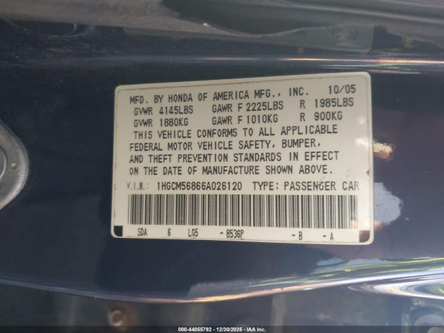 Продажа на аукционе авто 2006 Honda Accord 2.4 Ex, vin: 1HGCM56866A026120, номер лота: 44055792