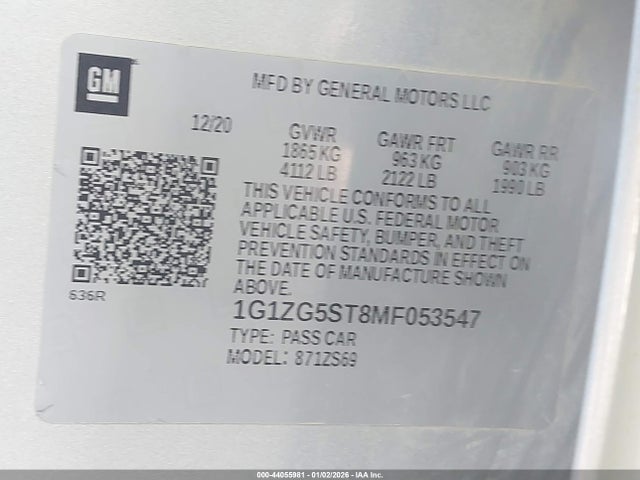 1G1ZG5ST8MF053547 Chevrolet Malibu Fwd Rs