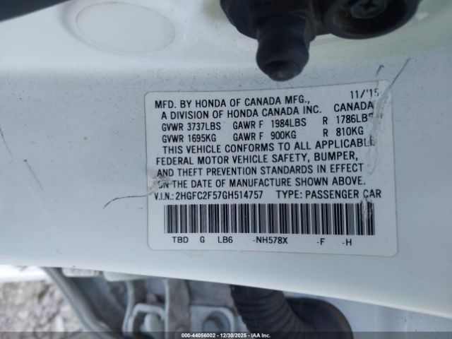 2016 HONDA CIVIC 2HGFC2F57GH514757 Photo 8