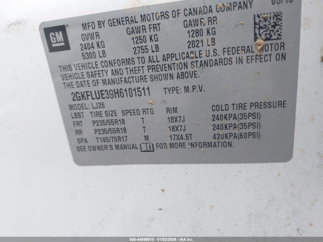 2GKFLUE39H6101511 GMC Terrain Slt