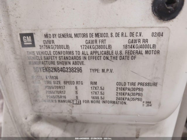 2004 CADILLAC ESCALADE EXT 3GYEK62N84G238296 Photo 8