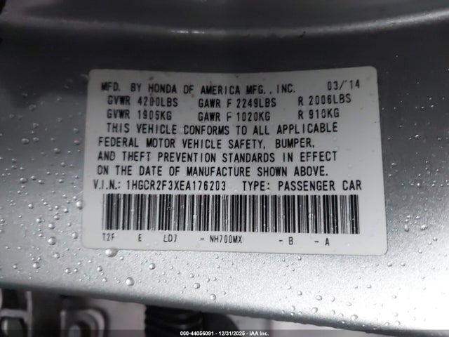 Продаж на аукціоні авто 2014 Honda Accord Lx, vin: 1HGCR2F3XEA176203, номер лоту: 44056091