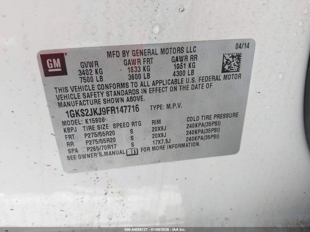 1GKS2JKJ9FR147716 GMC Yukon Xl 1500 Denali