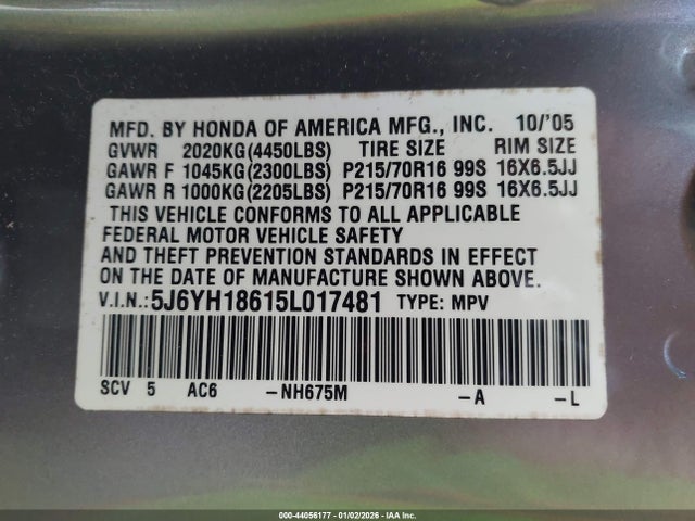 2005 HONDA ELEMENT 5J6YH18615L017481 Photo 8