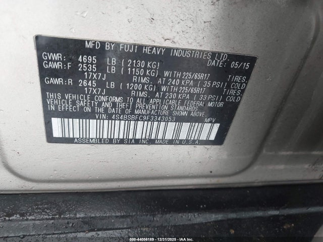 Продаж на аукціоні авто 2015 Subaru Outback 2.5i Premium, vin: 4S4BSBFC9F3343053, номер лоту: 44056189