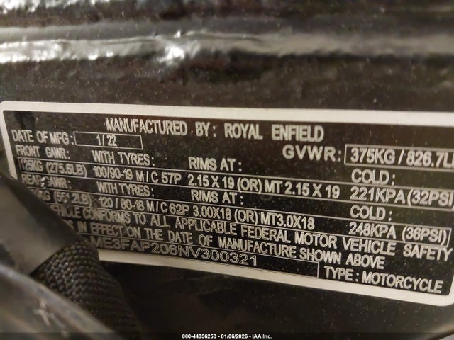 2022 ROYAL ENFIELD MOTORS CLASSIC 350 ME3FAP206NV300321 Photo 9