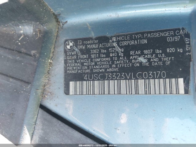 Aukcja sprzedaży 1997 Bmw Z3 2.8l Roadster, vin: 4USCJ3323VLC03170, numer aukcji: 44056272