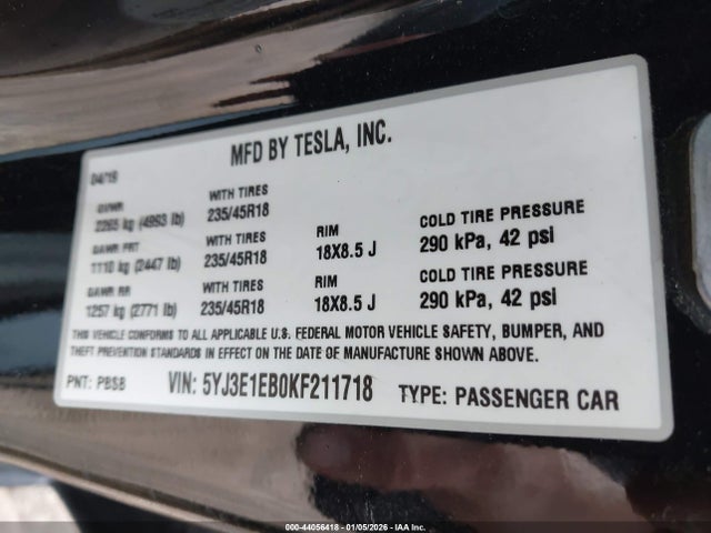 2019 TESLA MODEL 3 5YJ3E1EB0KF211718 Photo 8