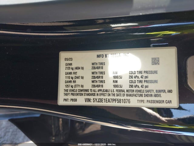 Aukcja sprzedaży 2023 Tesla Model 3 Rear-wheel Drive, vin: 5YJ3E1EA7PF581076, numer aukcji: 44056421