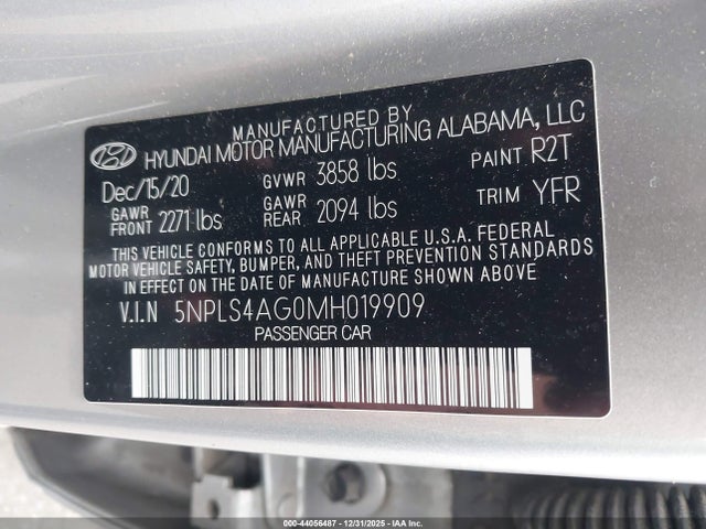 5NPLS4AG0MH019909 Hyundai ELANTRA SEL