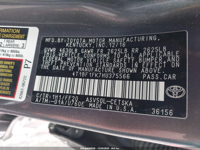 Toyota CAMRY SE 2017 4T1BF1FK7HU375566 Image 9