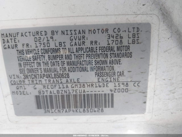 Nissan Versa 1.6 Sv 2019 3N1CN7AP4KL850628 Image 9