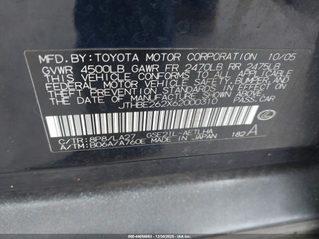 2006 LEXUS IS 350 JTHBE262X62000310 Photo 8