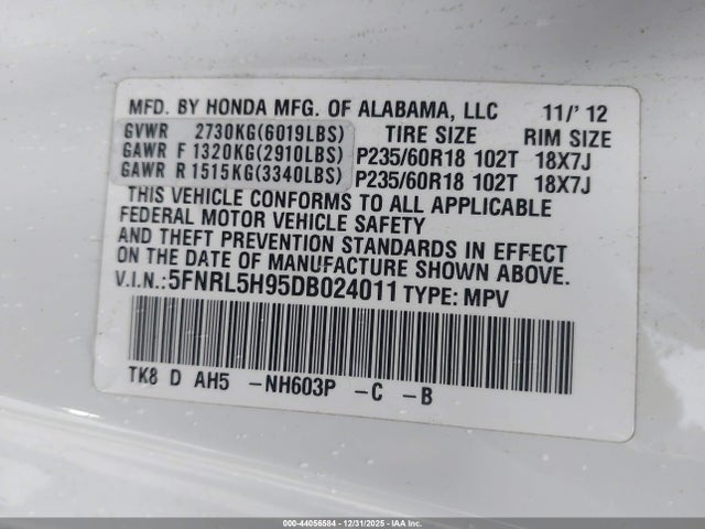 2013 HONDA ODYSSEY 5FNRL5H95DB024011 Photo 8