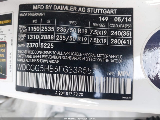 WDCGG5HB6FG338557 Mercedes-Benz GLK 350