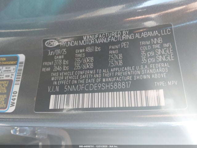 2025 Hyundai Tucson Xrt მანქანა იყიდება აუქციონზე, vin: 5NMJFCDE9SH588817, აუქციონის ნომერი: 44056701