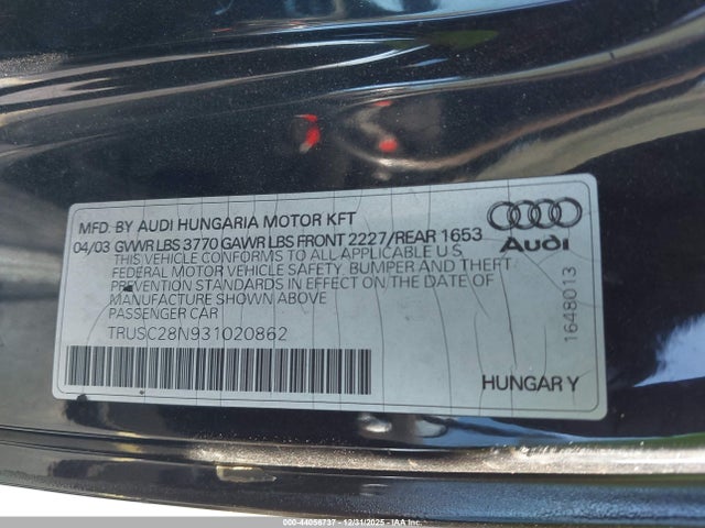 2003 AUDI TT TRUSC28N931020862 Photo 8
