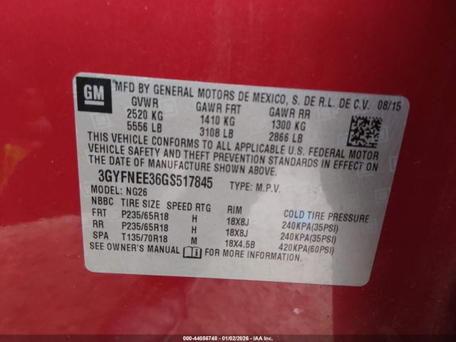 2016 CADILLAC SRX 3GYFNEE36GS517845 Photo 8