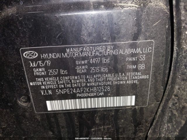 2019 HYUNDAI SONATA 5NPE24AF2KH812528 Photo 8