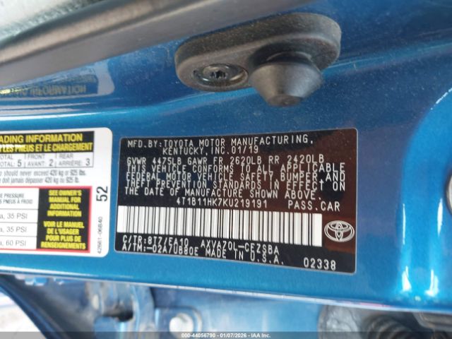 2019 TOYOTA CAMRY 4T1B11HK7KU219191 Photo 8