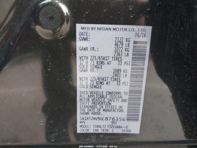 5N1AT2MV9GC876356 Nissan ROGUE SV