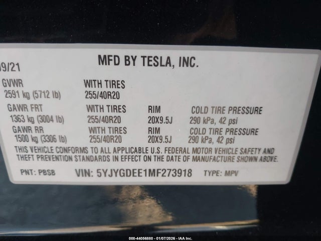 2021 TESLA MODEL Y 5YJYGDEE1MF273918 Photo 8