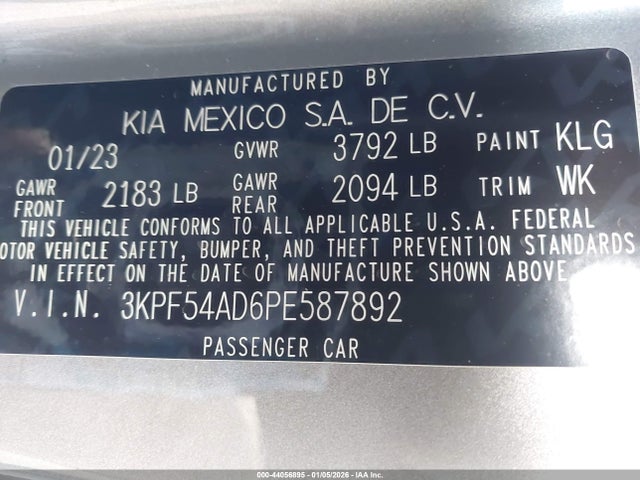 3KPF54AD6PE587892 KIA Forte Gt-line