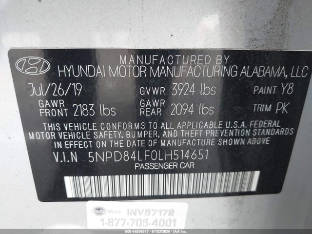 5NPD84LF0LH514651 Hyundai ELANTRA SEL