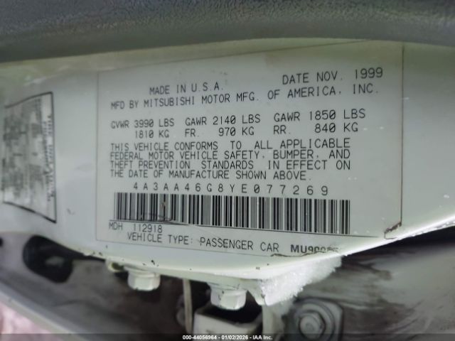 2000 MITSUBISHI GALANT 4A3AA46G8YE077269 Photo 8