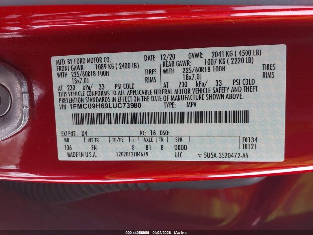 2020 FORD ESCAPE 1FMCU9H69LUC73980 Photo 8