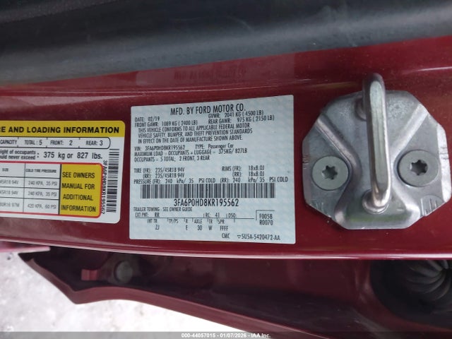 Ford FUSION SE 2019 3FA6P0HD8KR195562 Image 9
