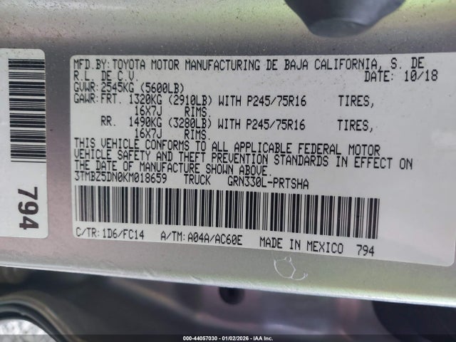 3TMBZ5DN0KM018659 Toyota Tacoma Sr5