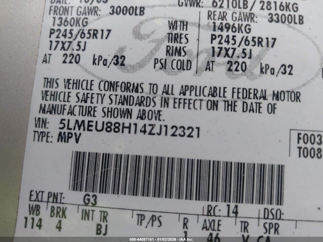 2004 LINCOLN AVIATOR 5LMEU88H14ZJ12321 Photo 8