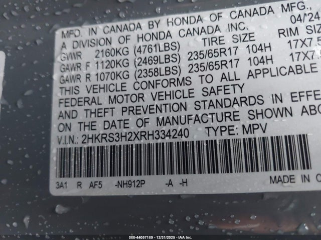 2HKRS3H2XRH334240 Honda Cr-v Lx 2wd
