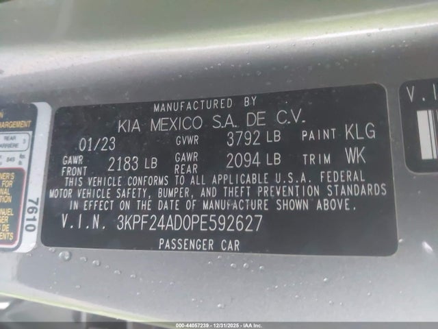 3KPF24AD0PE592627 KIA Forte Lxs