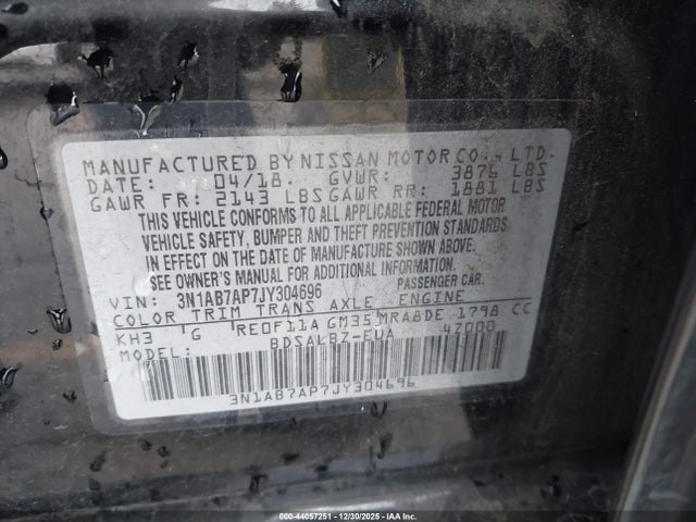 3N1AB7AP7JY304696 Nissan SENTRA S