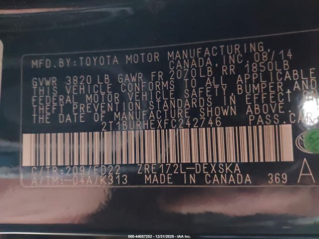 2015 TOYOTA COROLLA 2T1BURHEXFC242746 Photo 8