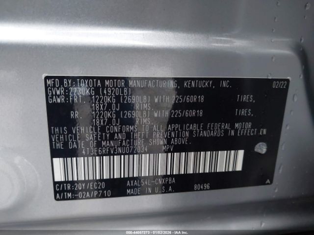 2022 TOYOTA RAV4 HYBRID 4T3E6RFV3NU072034 Photo 8