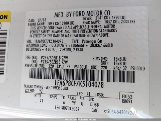 1FA6P8CF7K5104078 Ford MUSTANG GT