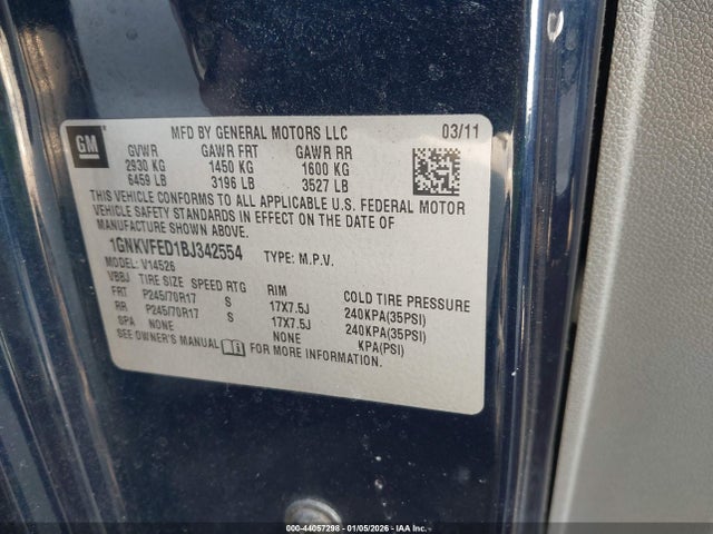 44057298 :رقم المزاد ، 1GNKVFED1BJ342554 vin ، 2011 Chevrolet Traverse Ls مزاد بيع