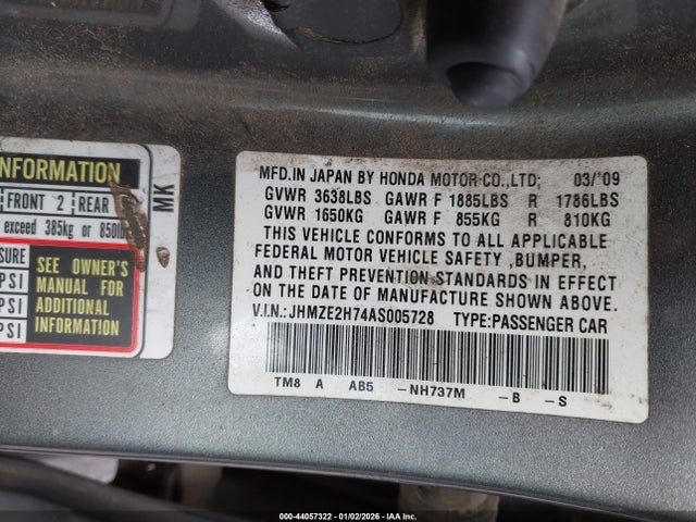 2010 HONDA INSIGHT JHMZE2H74AS005728 Photo 8