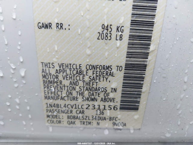 Продажа на аукционе авто 2020 Nissan Altima Sr Fwd, vin: 1N4BL4CV1LC231156, номер лота: 44057327